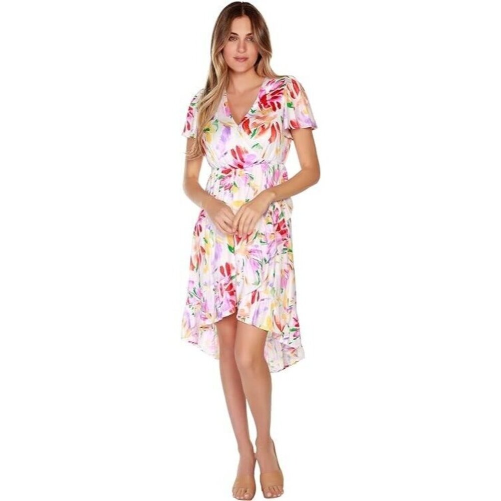 Belldini Women's Tropical Print Wrap Dress Floral Dress XL Extra Large - Picture 2 of 2